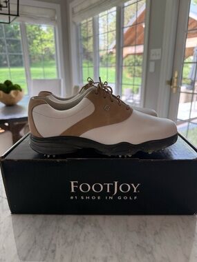 NWOT! Never worn! FootJoy Women’s Athletic Golf Shoes in White and Brown Suede.